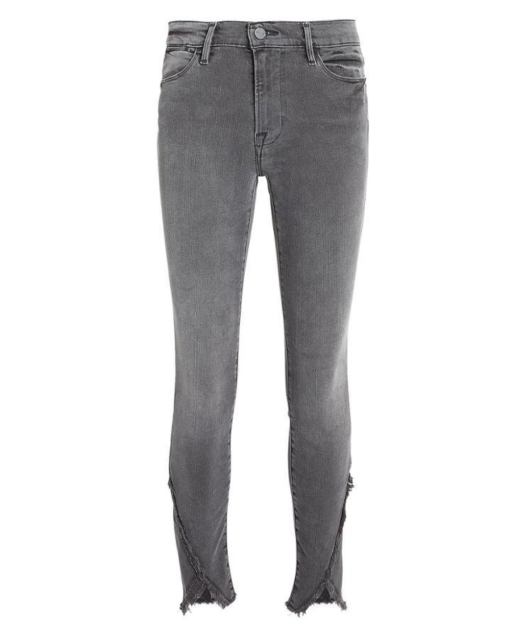 Frame Quinby Asymmetrical Frayed Hem Jeans Grey 24