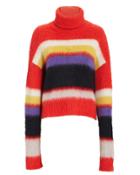 Diane Von Furstenberg Chunky Turtleneck Striped Sweater Coral Multi P