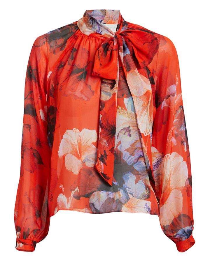 Michelle Mason Floral Oversized Bow Detail Blouse Red/floral 4