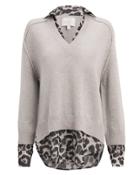 Brochu Walker Leopard Layered V-neck Sweater Beige/leopard M