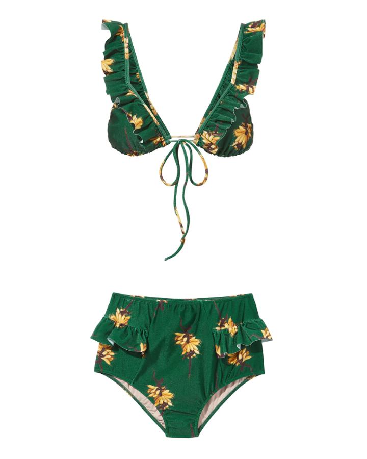 Adriana Degreas Josephine Baker Ruffle Bikini Green S