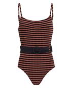 Solid & Striped Nina Belted One Piece Striped Swimsuit Maroon/black P