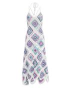 My Beachy Side Crochet Geometric Asymmetric Dress Blue/purple/white 1size