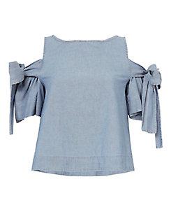 Sea Cutout Shoulder Bow Top