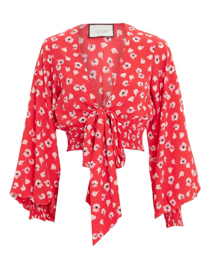 Alexis Red Floral Tie Crop Top Red/white Floral P