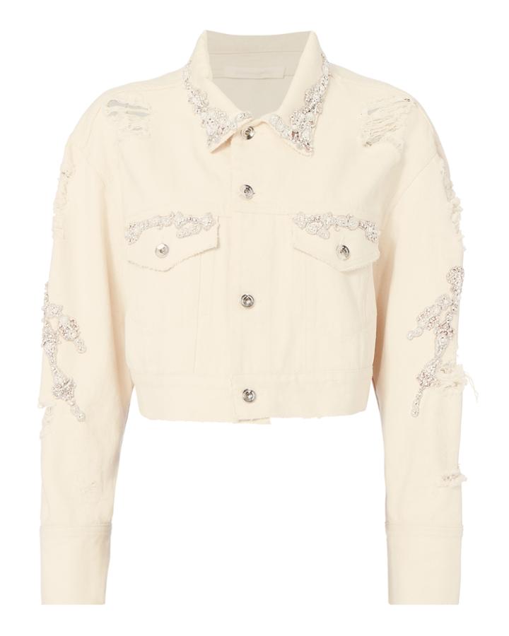 Jonathan Simkhai Diamond-embellished Cropped Jean Jacket White P