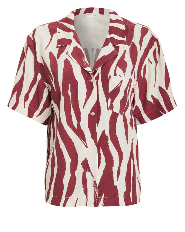 Anine Bing Benji Short Sleeve Blouse Red/white L