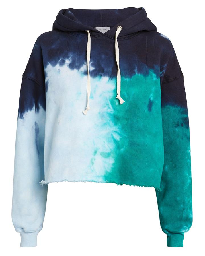 Re/done Tie-dyed Teal Crop Hoodie Teal/navy/white S