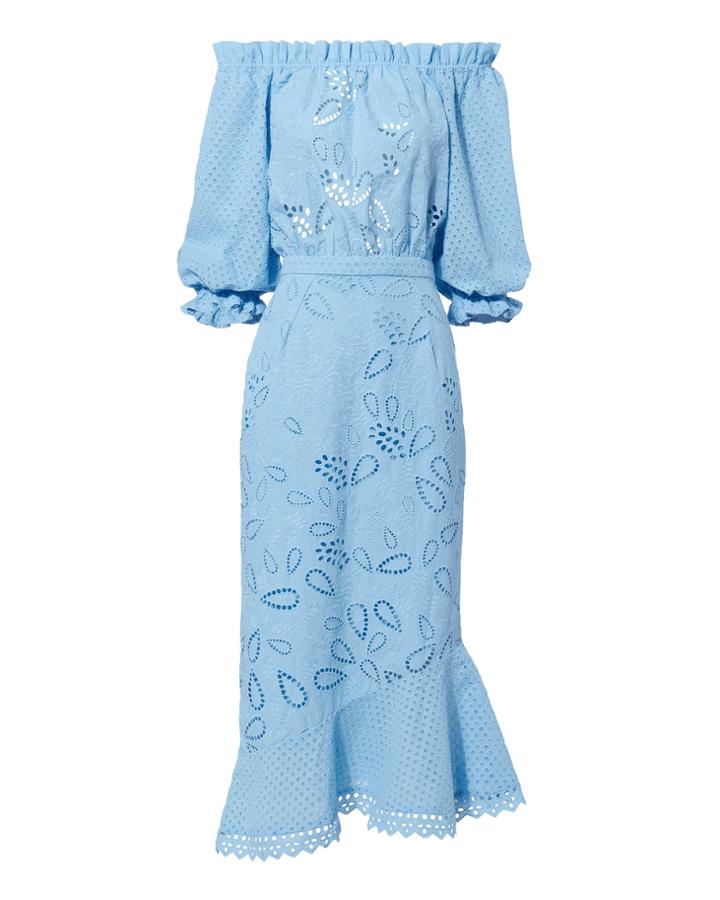 Saloni London Saloni Grace Off Shoulder Midi Dress Blue-lt 4