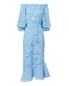 Saloni London Saloni Grace Off Shoulder Midi Dress Blue-lt 4