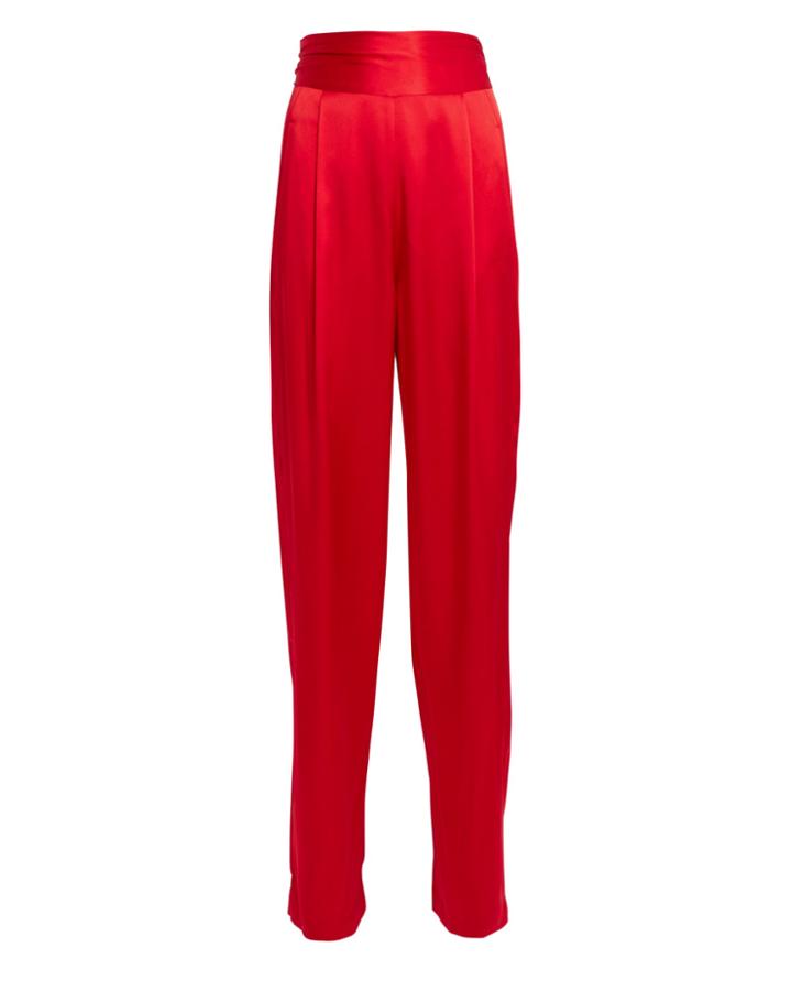Michelle Mason Silk Charmeuse Wide Leg Pants Red 4