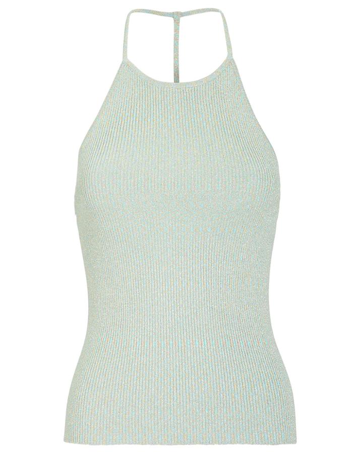 Exclusive For Intermix Intermix Vivienne Ribbed Lurex Tank Light Blue/silver S