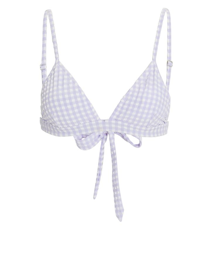 Ganni Seersucker Triangle Bikini Top Vapor Blue 38