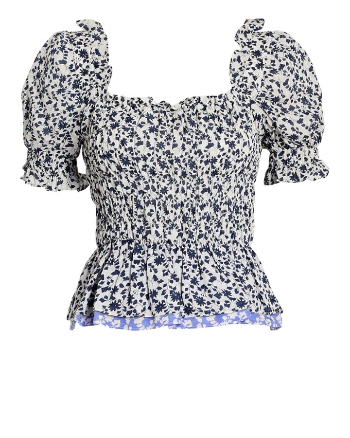 Tanya Taylor Emilia Smocked Top Navy 4