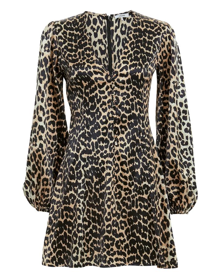 Ganni Leopard Mini Dress Leopard 36