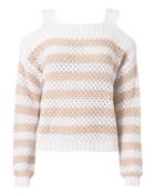 Autumn Cashmere Mesh Cold Shoulder Striped Sweater Stripe L