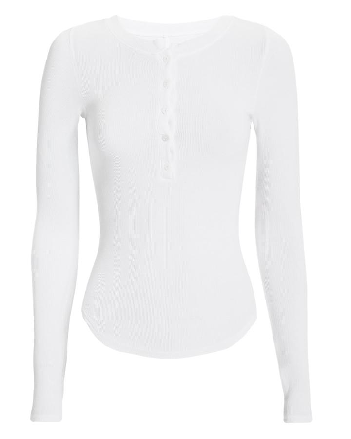 Enza Costa Henley Baseball Hem Top White P