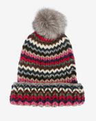 Eugenia Kim Rain Chevron Knit Fur Pom Hat