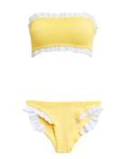 Hunza G Tracey Yellow Ruffle Bandeau Bikni Yellow/white 1size