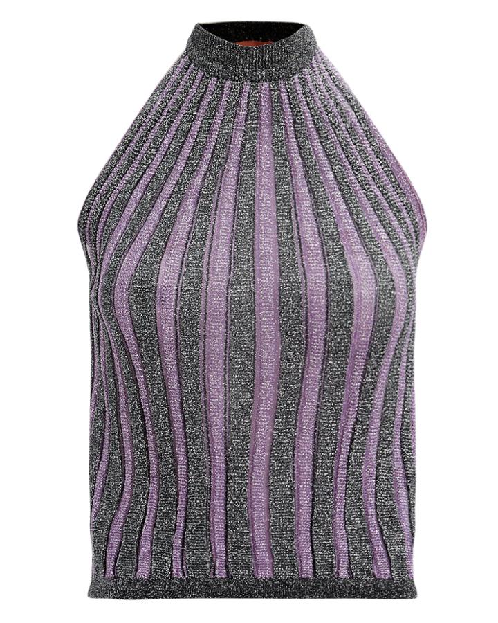 Missoni Pleated Mock Neck Top Purple/silver 40