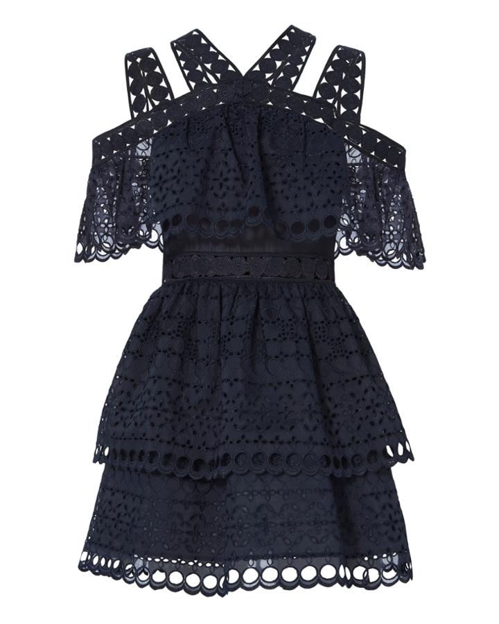 Self-portrait Embroidered Tiered Mini Dress