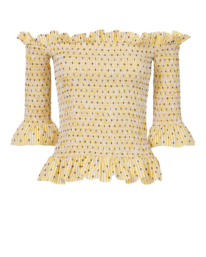 Caroline Constas Calida Smocked Top Yellow P