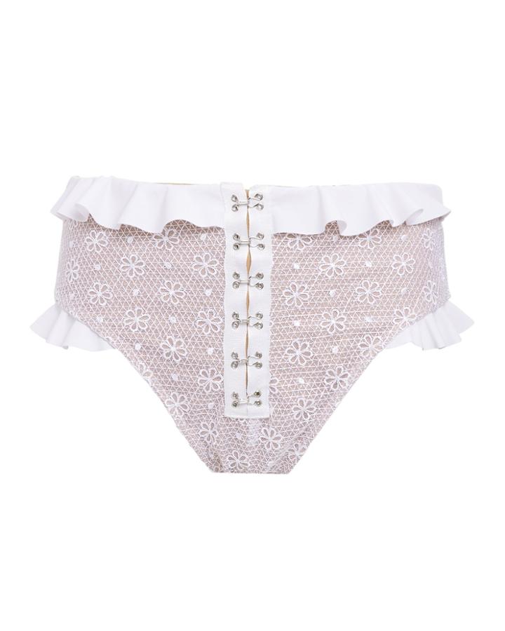 For Love & Lemons Elle Lace High-rise Bikini Bottom White S