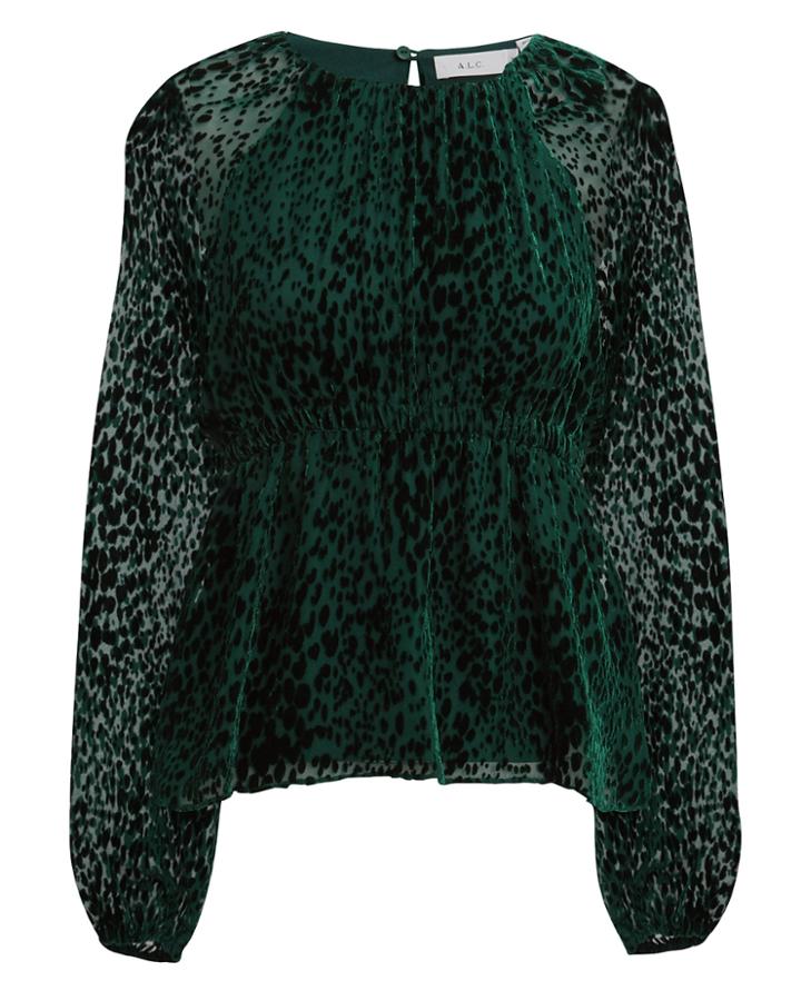 Alc A.l.c. Karen Leopard Burnout Top Emerald/leopard 2
