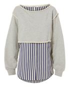 T By Alexander Wang Boatneck Striped Combo Pullover Grey S