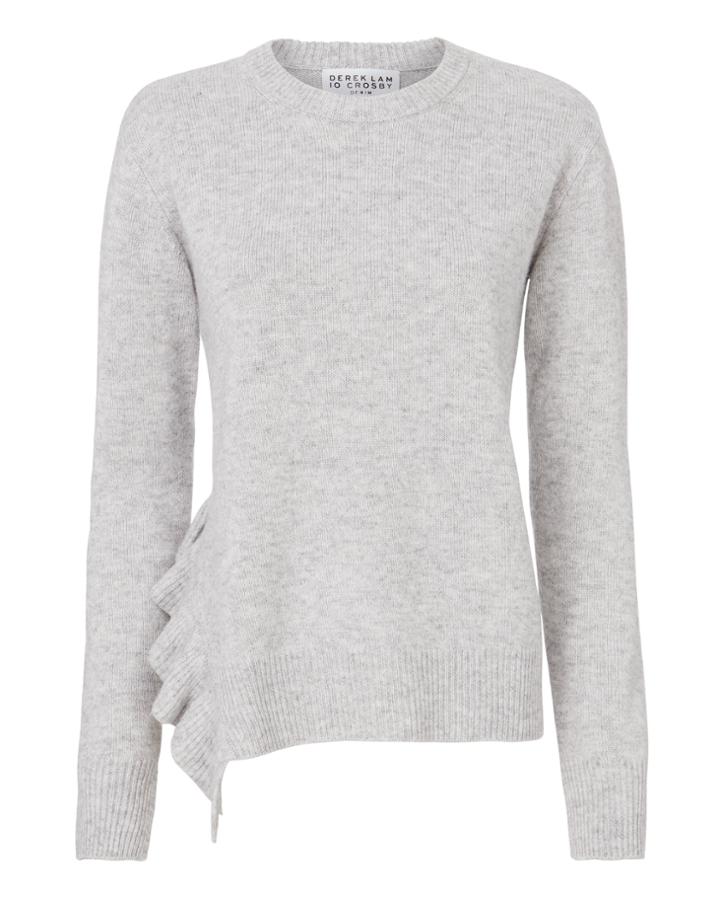 Derek Lam 10 Crosby Ruffle Detail Asymmetrical Hem Sweater Grey P