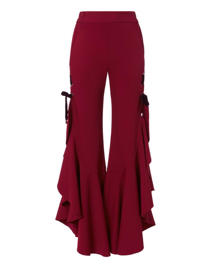 Jonathan Simkhai Burgundy Grommet Ruffle Pants
