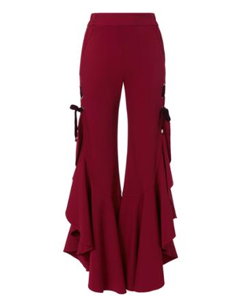 Jonathan Simkhai Burgundy Grommet Ruffle Pants