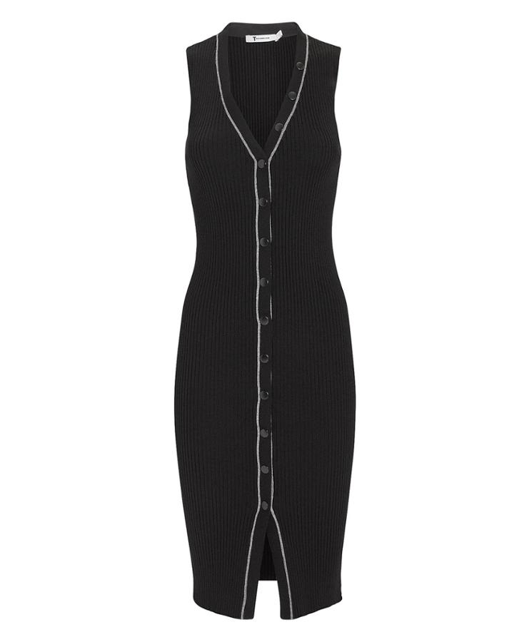 T By Alexander Wang Skinny Ribbed Knit Dress Black M