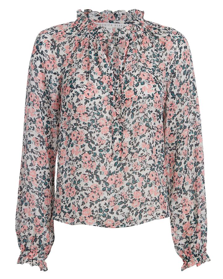 Veronica Beard Antonette Pink Gardenia Top Pink Floral 10