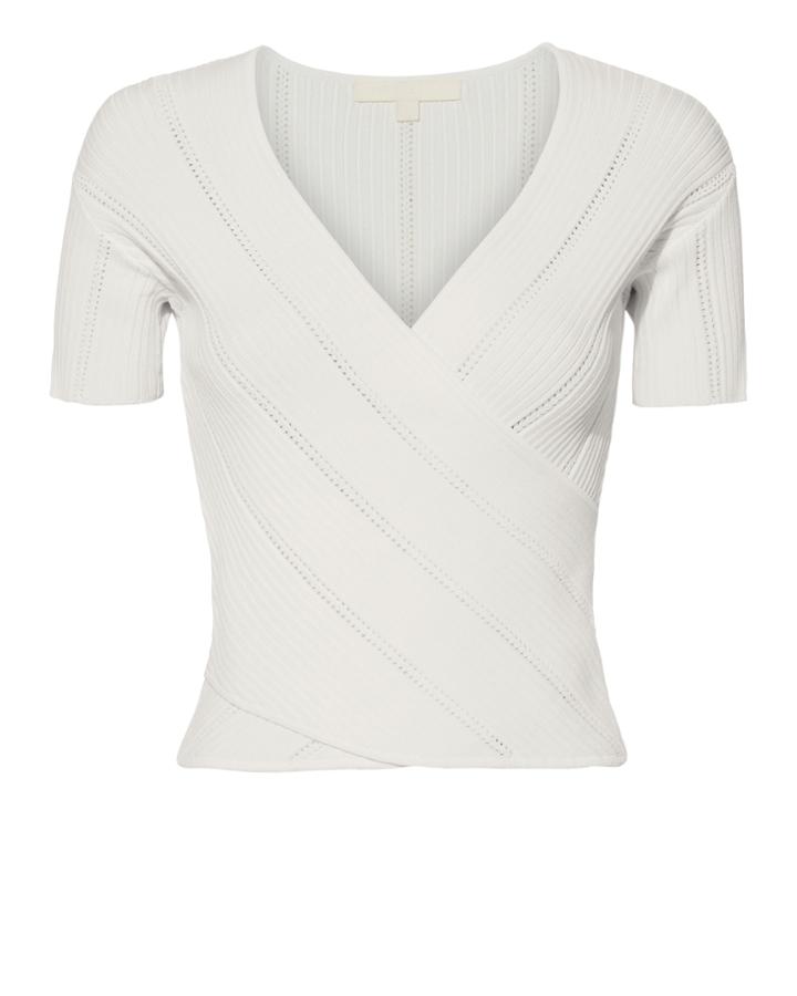 Jonathan Simkhai Crossover Ribbed Knit Top Ivory M