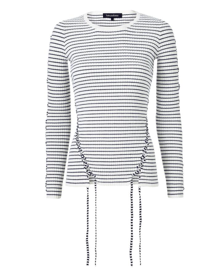 Tabula Rasa Lace-up Stripe Pullover Sweater Stripe S