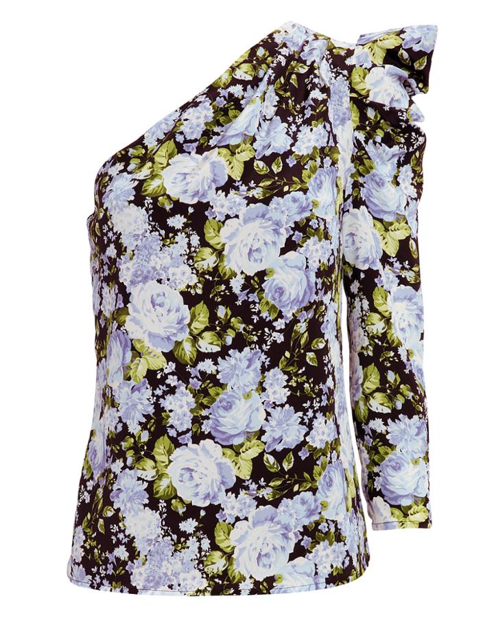 Les Reveries One Shoulder Floral Silk Top Blue Floral 8