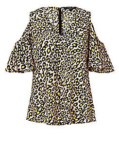 Derek Lam Pebbled Cold Shoulder V-neck Blouse