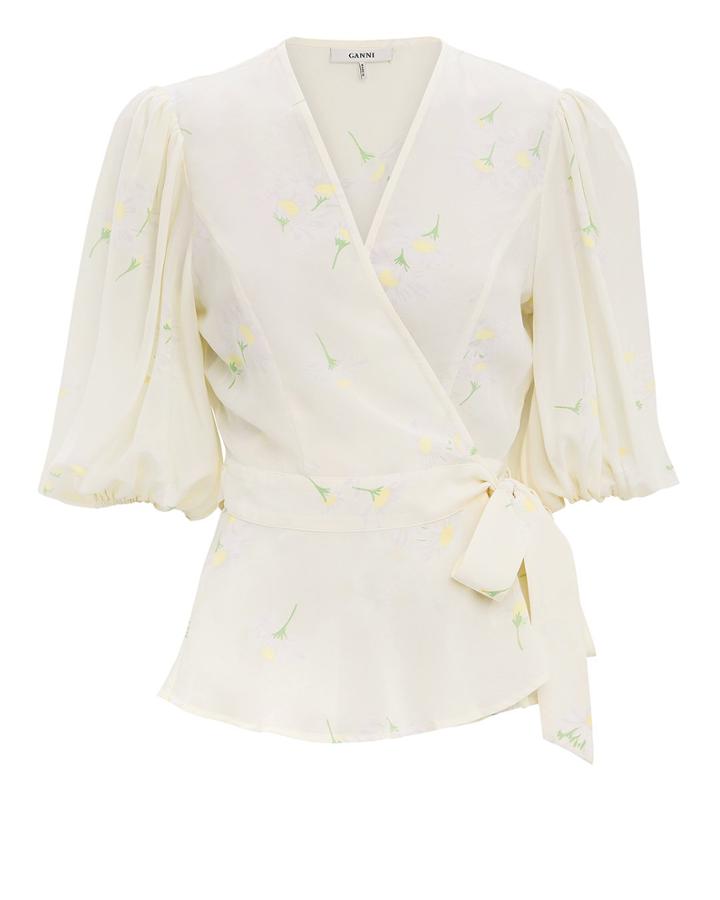 Ganni Nolana Wrap Top White 34