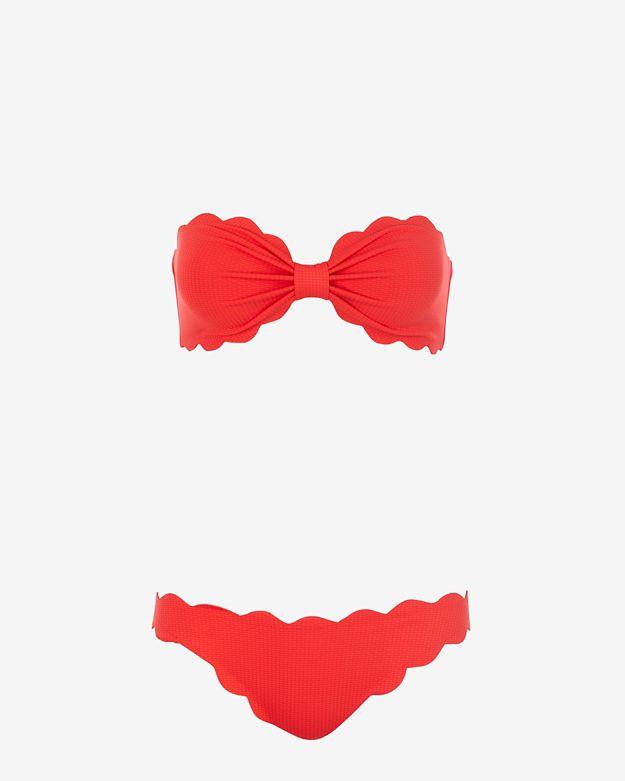 Marysia Scallop Trim Bandeau Bikini: Fiery Red- Final Sale
