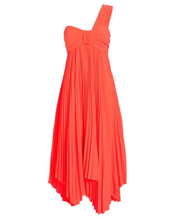 Alc A.l.c. Marbury Pleated Dress Neon Orange 2