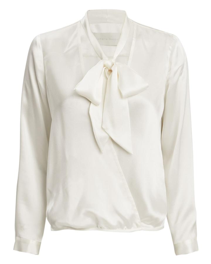 Michelle Mason Neck Tie Wrap Blouse Ivory Zero