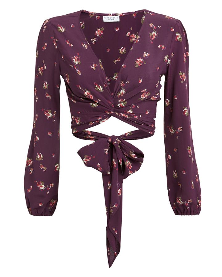 Flynn Skye Floral Wrap Crop Top Burgundy P