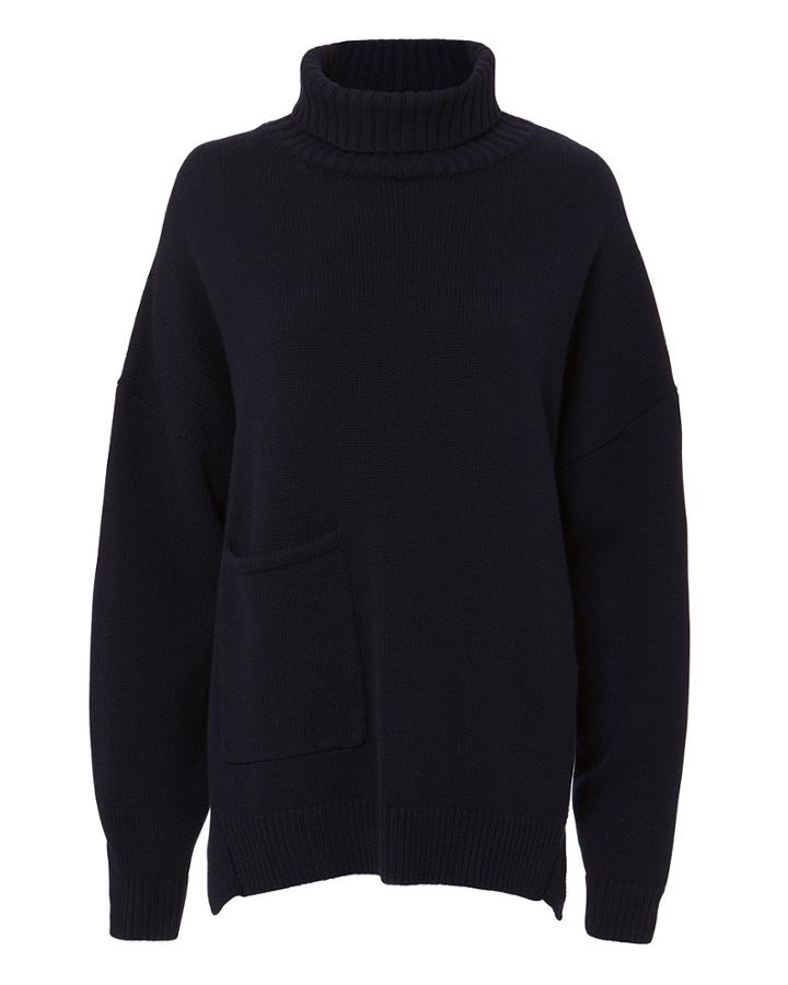 Tibi Patch Pocket Cashmere Turtleneck Navy P/s