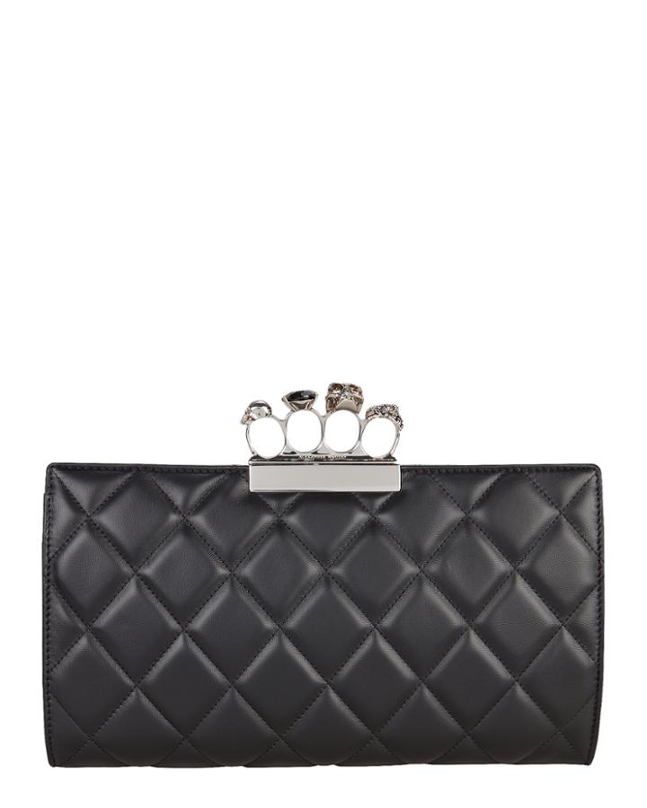 Alexander Mcqueen Quilted Four Ring Clutch Black 1size