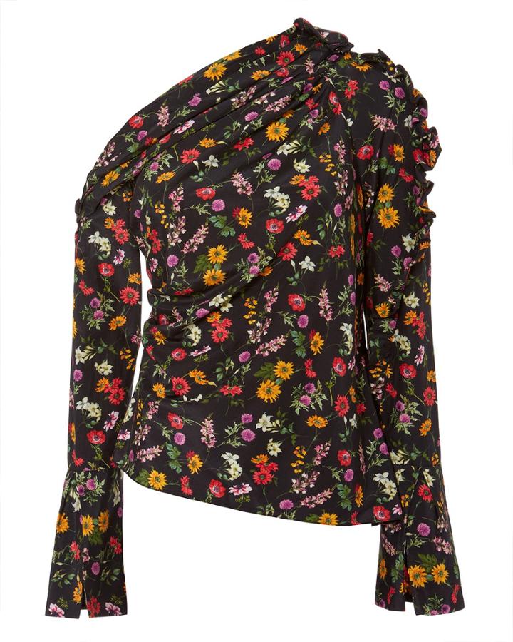 Hellessy Belle Asymmetrical Floral Blouse Black 2