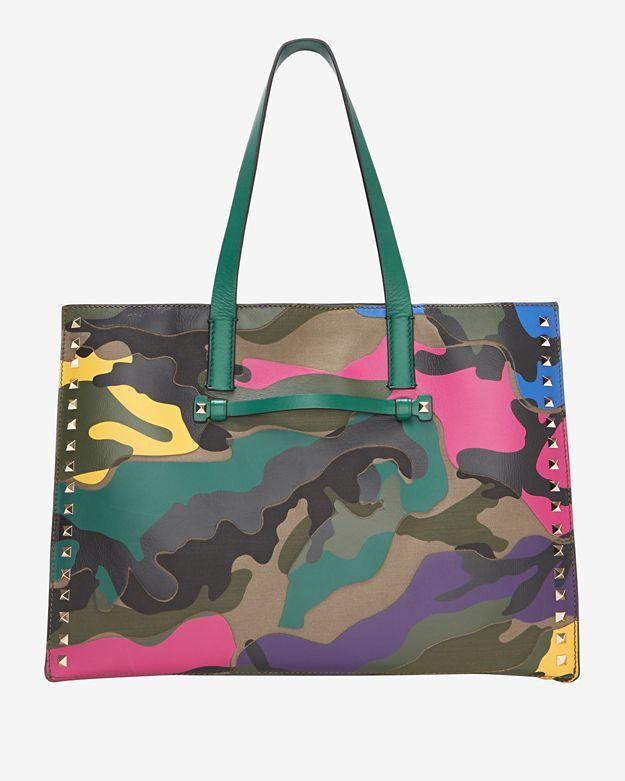 Valentino Rockstud Medium Camo Shopper Tote