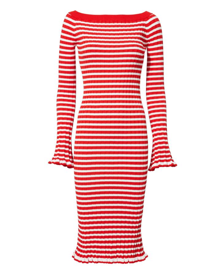 Caroline Constas Off Shoulder Ribbed Dress Red P