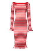 Caroline Constas Off Shoulder Ribbed Dress Red P