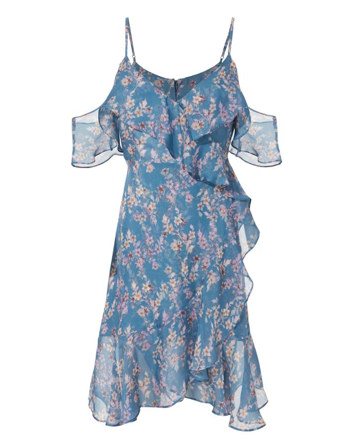 Exclusive For Intermix Intermix Marissa Blue Vine Ruffled Dress Multi 8